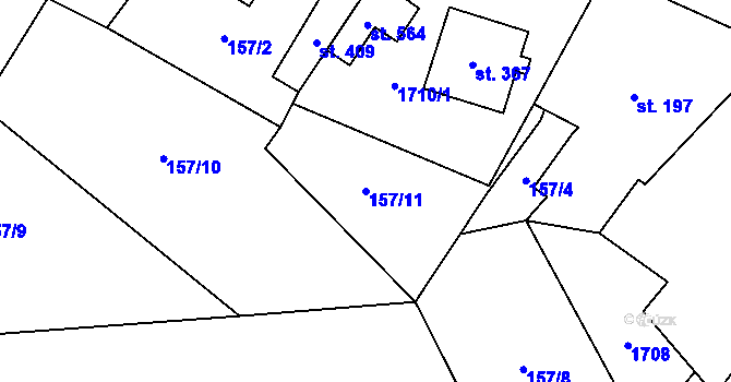Parcela st. 157/11 v KÚ Dolní Žandov, Katastrální mapa
