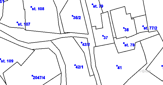 Parcela st. 42/2 v KÚ Dolní Žandov, Katastrální mapa