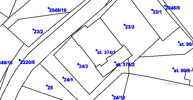 Parcela st. 374/1 v KÚ Dolní Žandov, Katastrální mapa