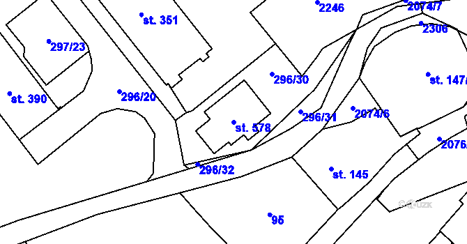 Parcela st. 578 v KÚ Dolní Žandov, Katastrální mapa