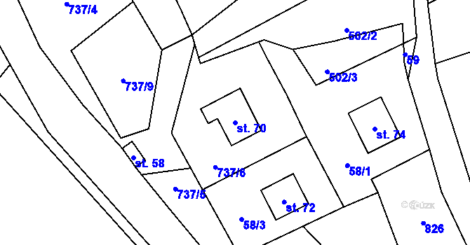 Parcela st. 70 v KÚ Podlesí u Dolního Žandova, Katastrální mapa