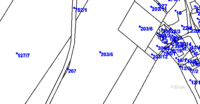 Parcela st. 203/5 v KÚ Podlesí u Dolního Žandova, Katastrální mapa