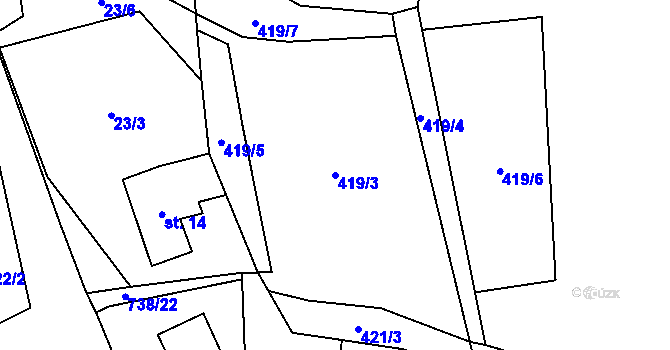 Parcela st. 419/3 v KÚ Podlesí u Dolního Žandova, Katastrální mapa