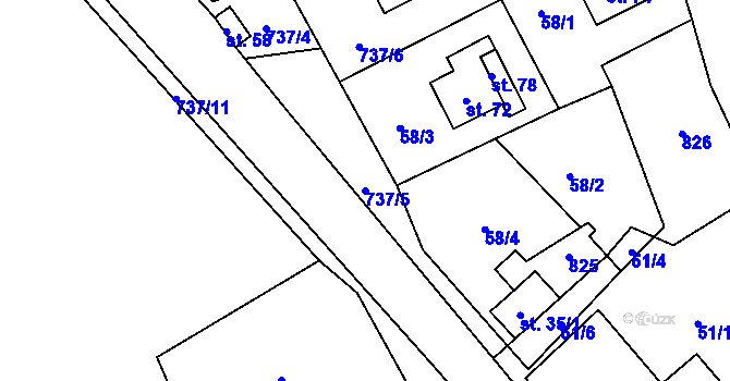 Parcela st. 737/5 v KÚ Podlesí u Dolního Žandova, Katastrální mapa