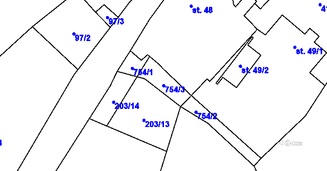 Parcela st. 754/3 v KÚ Podlesí u Dolního Žandova, Katastrální mapa