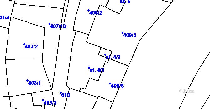Parcela st. 4/2 v KÚ Dolní Žďár u Lásenice, Katastrální mapa