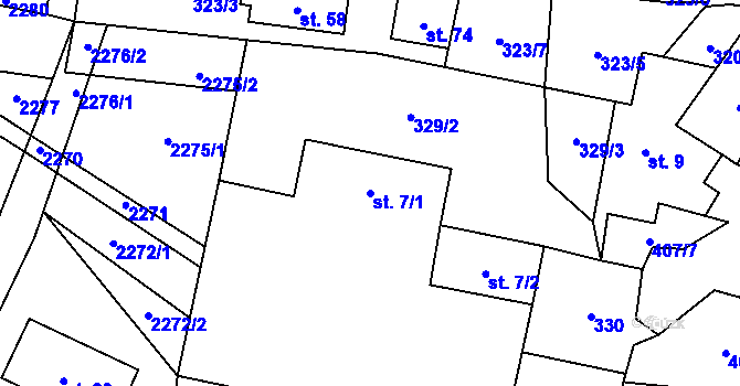 Parcela st. 7/1 v KÚ Dolní Žďár u Lásenice, Katastrální mapa