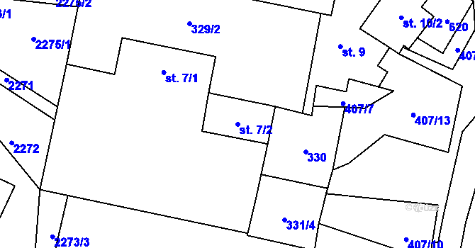 Parcela st. 7/2 v KÚ Dolní Žďár u Lásenice, Katastrální mapa
