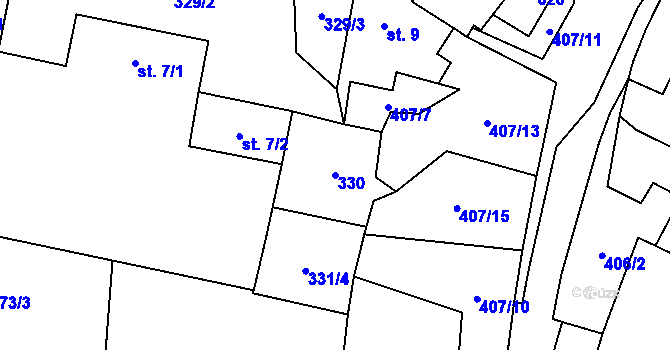 Parcela st. 330 v KÚ Dolní Žďár u Lásenice, Katastrální mapa
