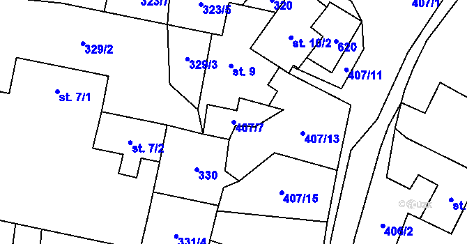 Parcela st. 407/7 v KÚ Dolní Žďár u Lásenice, Katastrální mapa