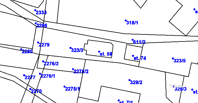 Parcela st. 58 v KÚ Dolní Žďár u Lásenice, Katastrální mapa