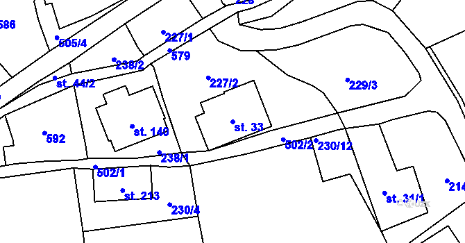 Parcela st. 33 v KÚ Dolní Žleb, Katastrální mapa