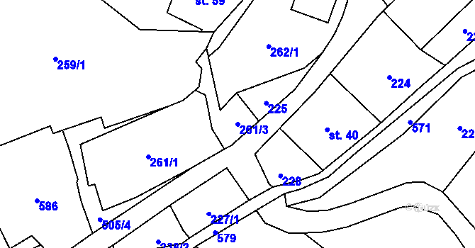 Parcela st. 261/3 v KÚ Dolní Žleb, Katastrální mapa