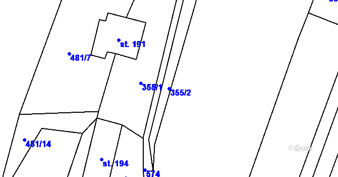 Parcela st. 355/2 v KÚ Dolní Žleb, Katastrální mapa
