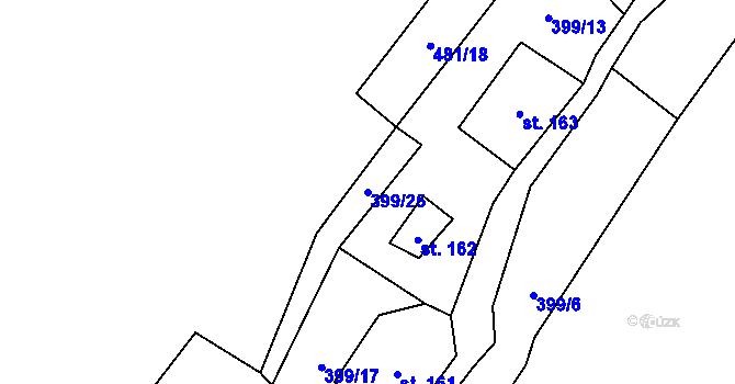 Parcela st. 399/25 v KÚ Dolní Žleb, Katastrální mapa