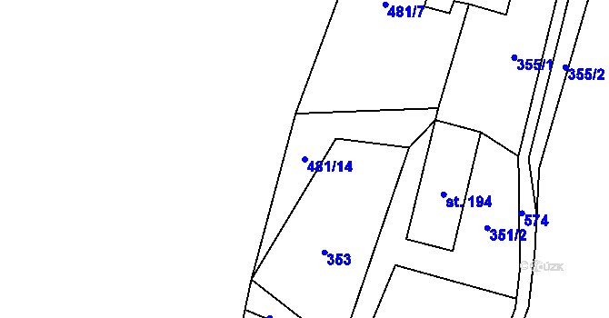 Parcela st. 481/14 v KÚ Dolní Žleb, Katastrální mapa