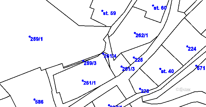Parcela st. 261/4 v KÚ Dolní Žleb, Katastrální mapa
