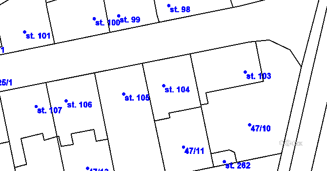Parcela st. 104 v KÚ Doloplazy, Katastrální mapa