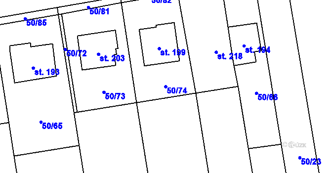 Parcela st. 50/74 v KÚ Doloplazy, Katastrální mapa
