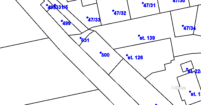 Parcela st. 500 v KÚ Doloplazy, Katastrální mapa
