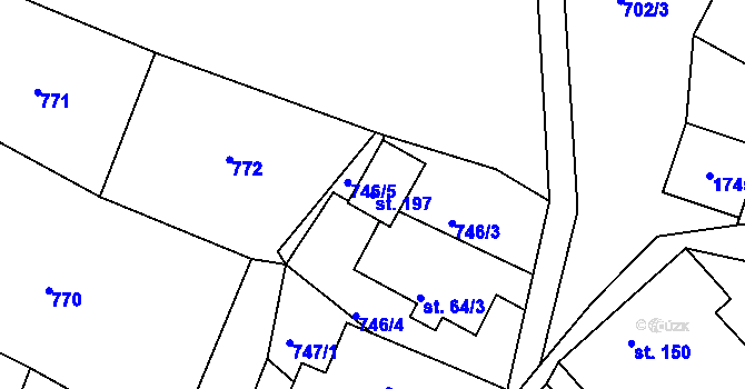 Parcela st. 197 v KÚ Doly, Katastrální mapa