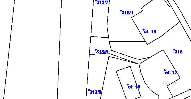 Parcela st. 313/6 v KÚ Doly, Katastrální mapa