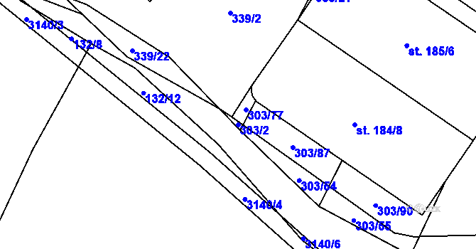 Parcela st. 303/2 v KÚ Domamil, Katastrální mapa