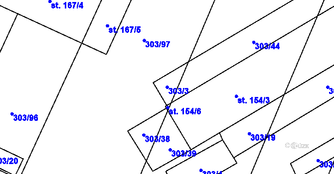 Parcela st. 303/3 v KÚ Domamil, Katastrální mapa
