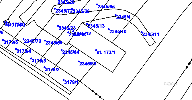 Parcela st. 173/1 v KÚ Domamil, Katastrální mapa