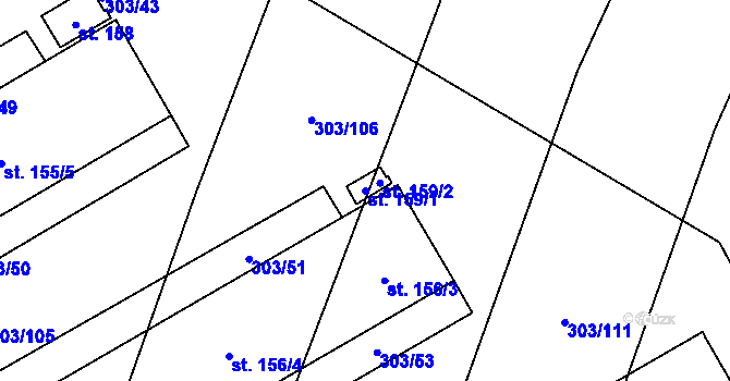 Parcela st. 159/1 v KÚ Domamil, Katastrální mapa