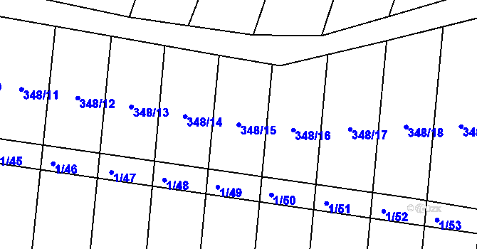 Parcela st. 348/15 v KÚ Domamil, Katastrální mapa