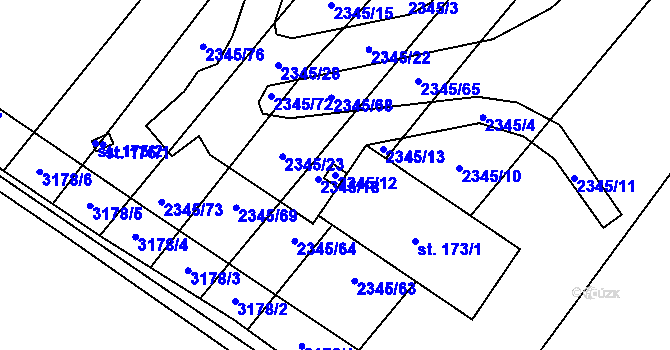Parcela st. 2345/12 v KÚ Domamil, Katastrální mapa