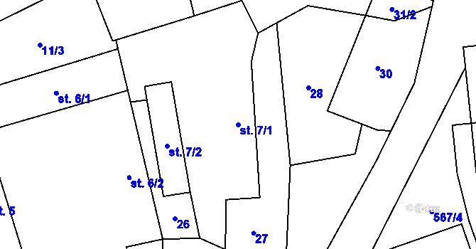 Parcela st. 7/1 v KÚ Domamyšl, Katastrální mapa