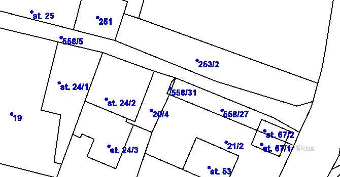 Parcela st. 558/31 v KÚ Domamyšl, Katastrální mapa