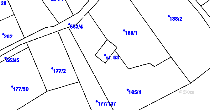 Parcela st. 63 v KÚ Domamyšl, Katastrální mapa