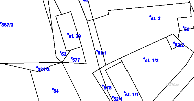 Parcela st. 51/1 v KÚ Domamyšl, Katastrální mapa