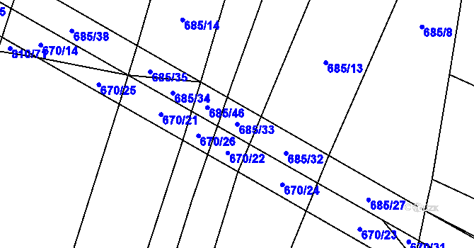 Parcela st. 685/33 v KÚ Domanín u Třeboně, Katastrální mapa