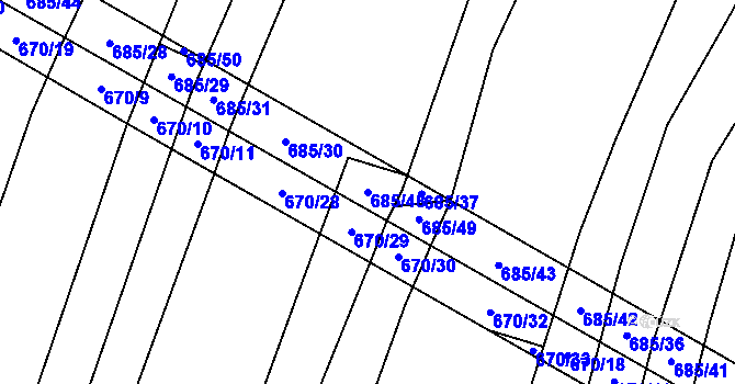 Parcela st. 685/48 v KÚ Domanín u Třeboně, Katastrální mapa