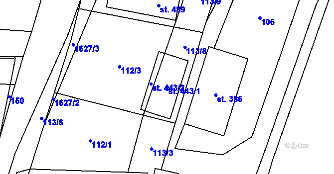 Parcela st. 443/1 v KÚ Domanín u Třeboně, Katastrální mapa