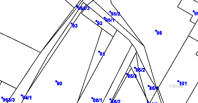 Parcela st. 91 v KÚ Domanín, Katastrální mapa