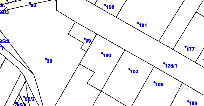 Parcela st. 100 v KÚ Domanín, Katastrální mapa
