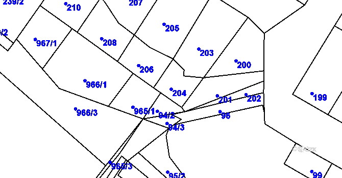 Parcela st. 204 v KÚ Domanín, Katastrální mapa