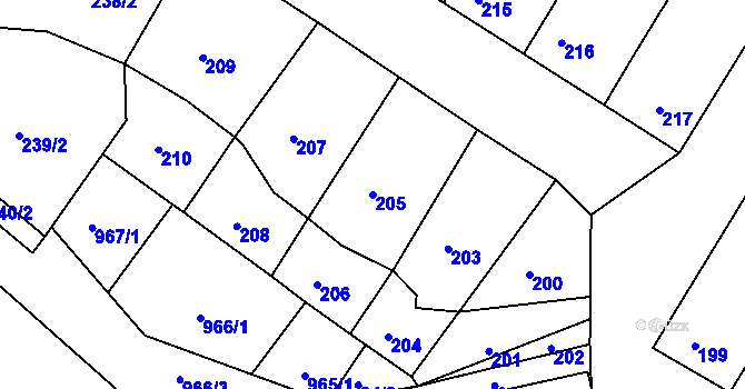 Parcela st. 205 v KÚ Domanín, Katastrální mapa