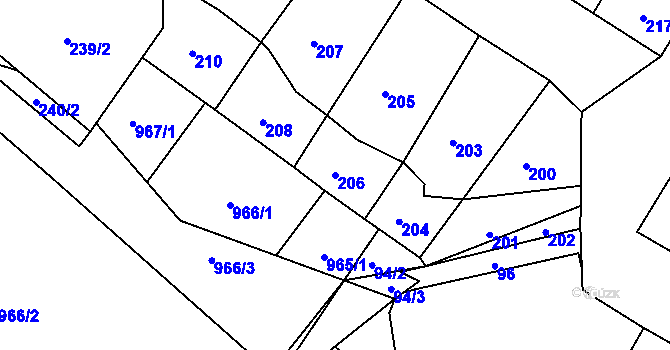 Parcela st. 206 v KÚ Domanín, Katastrální mapa