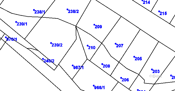 Parcela st. 210 v KÚ Domanín, Katastrální mapa
