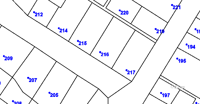 Parcela st. 216 v KÚ Domanín, Katastrální mapa