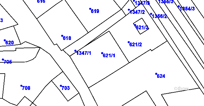 Parcela st. 621/1 v KÚ Domanín, Katastrální mapa