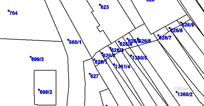 Parcela st. 626/2 v KÚ Domanín, Katastrální mapa