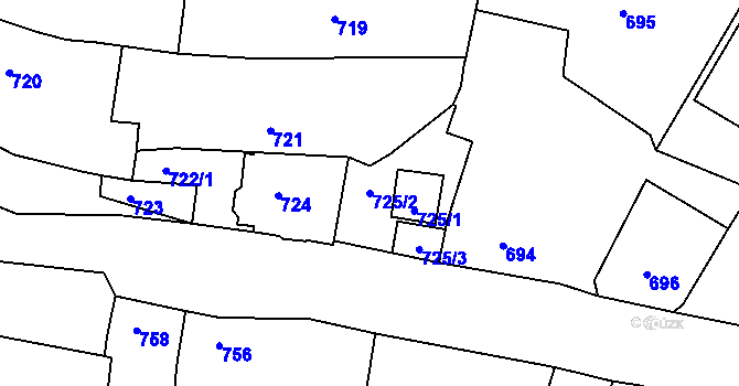 Parcela st. 725/2 v KÚ Domanín, Katastrální mapa