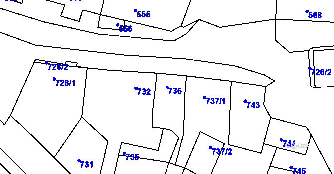 Parcela st. 736 v KÚ Domanín, Katastrální mapa